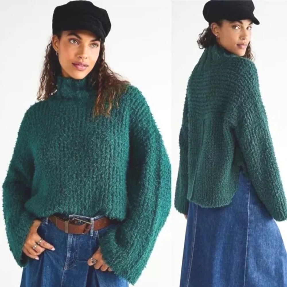 Free People CANYON Oversized Slouchy Boho Sweater Teal Green